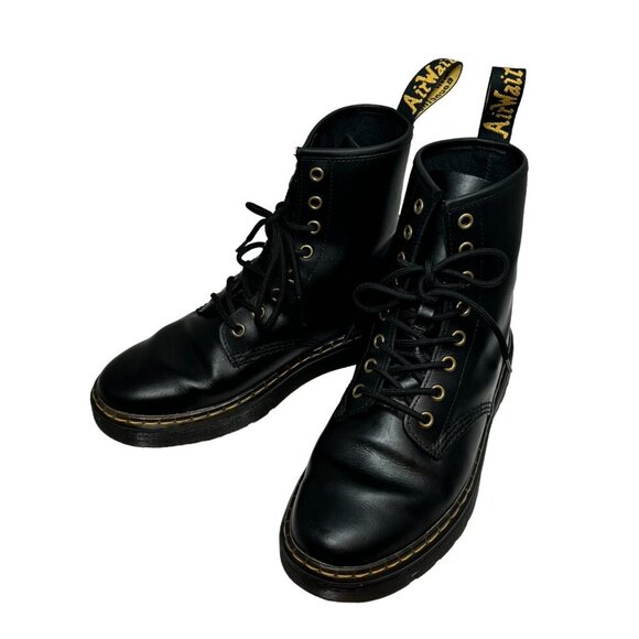 Dr Doc Martens Zavala Combat Boots Leather Black 8 Eye Lace Up 41 US 9-10 Women - Picture 9 of 11